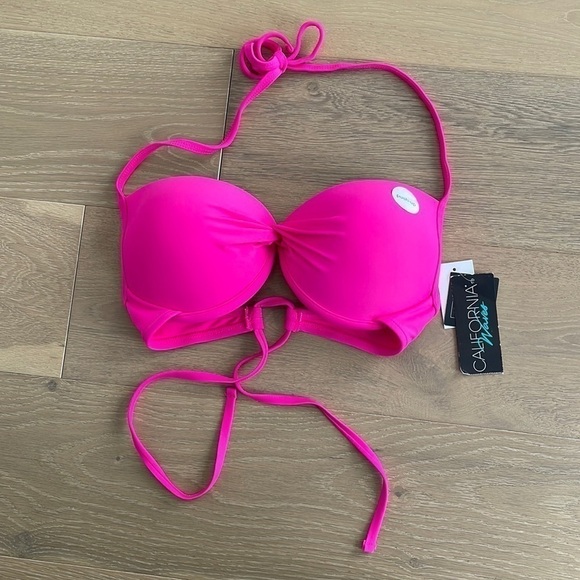 NWT California Waves Pink Push Up Underwire Strappy Swim Bikini Top - Picture 2 of 5